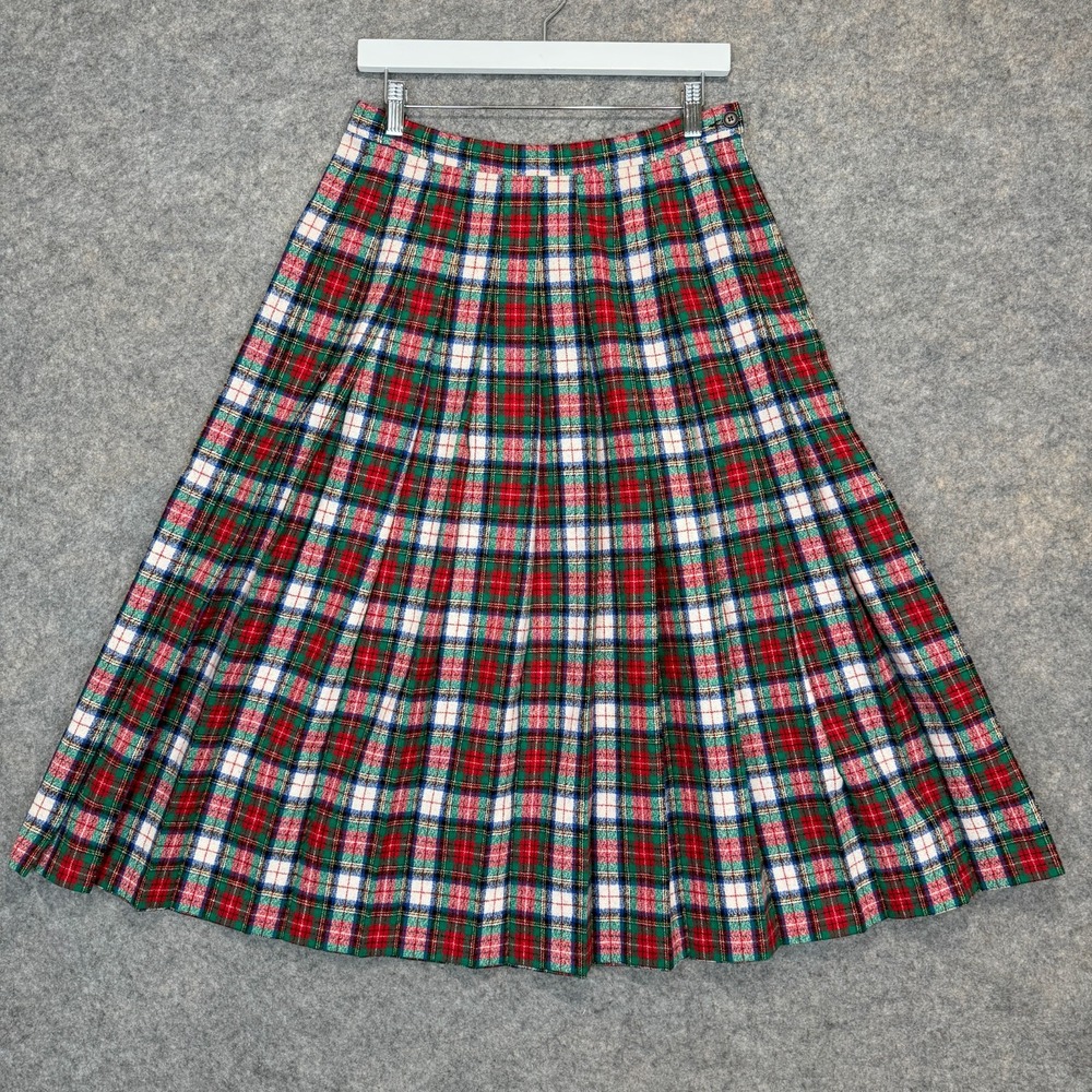 Vintage Pendleton Tartan Plaid Wool Pleated Skirt Womens 12 Festive 60s 70s USA